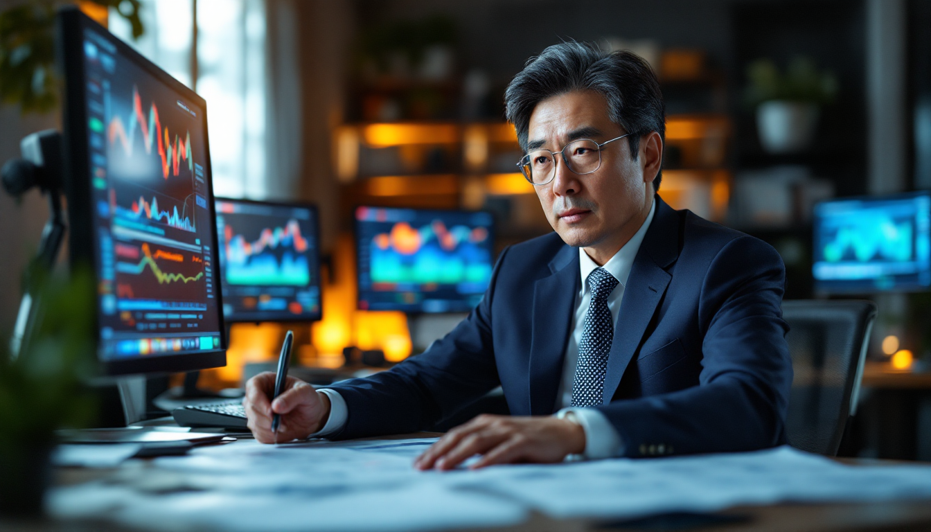 투자 전략을 분석하는 한국인 투자 전문가의 모습