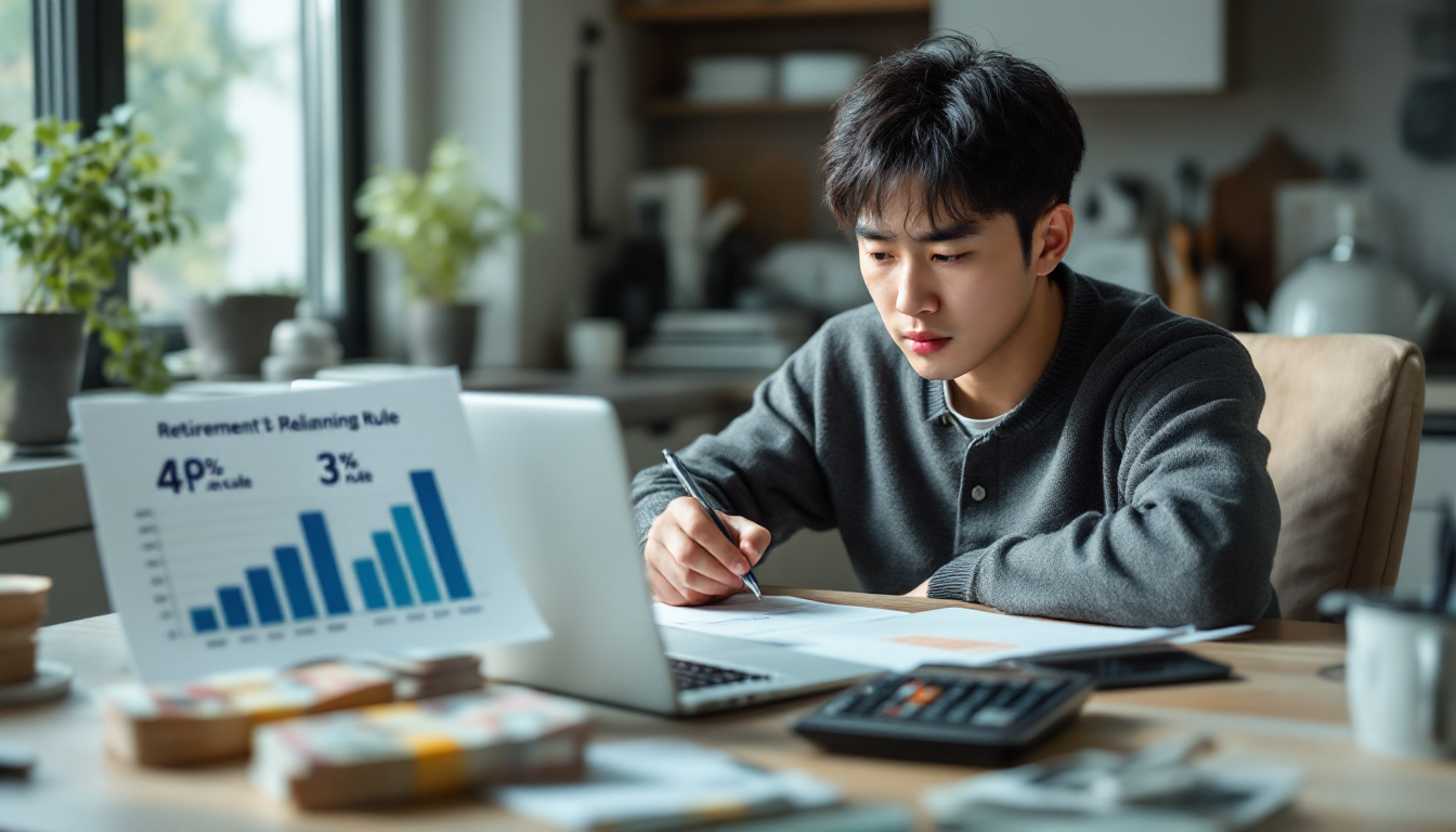 4퍼센트 규칙과 3퍼센트 규칙 숫자를 계산하는 한국인의 실사 이미지