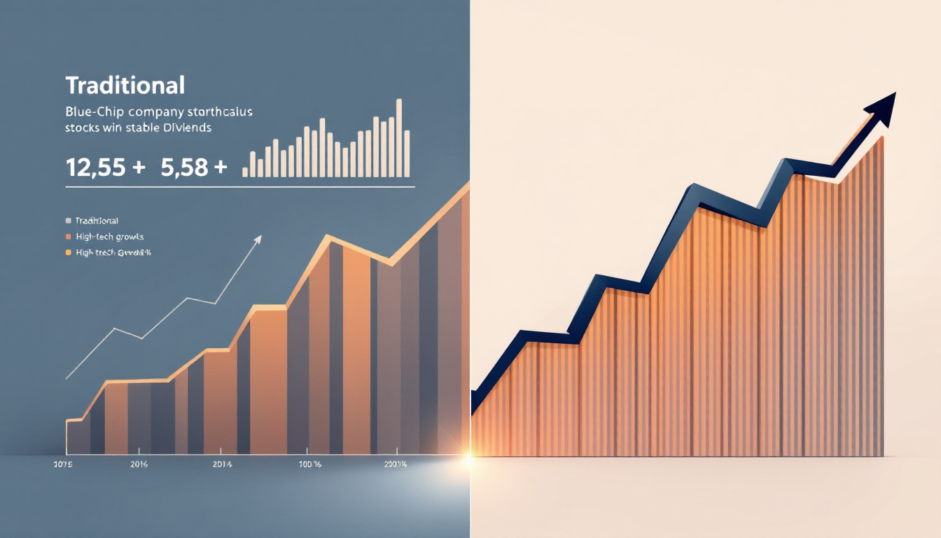 가치투자와 성장투자의 대조적인 특성을 보여주는 이미지