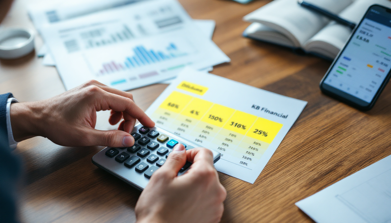배당금과 배당수익률 계산을 위해 계산기와 금융 문서를 사용하는 모습