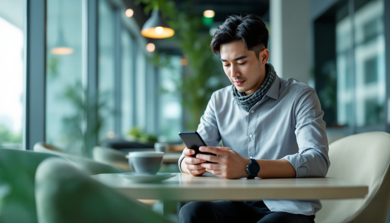 점심시간에 투자 앱을 확인하는 직장인