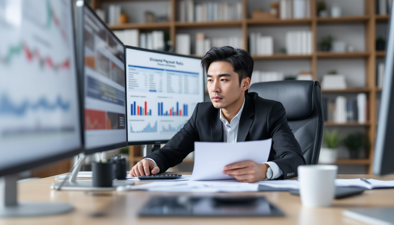 배당성향과 배당지급률을 분석하는 금융 전문가의 모습