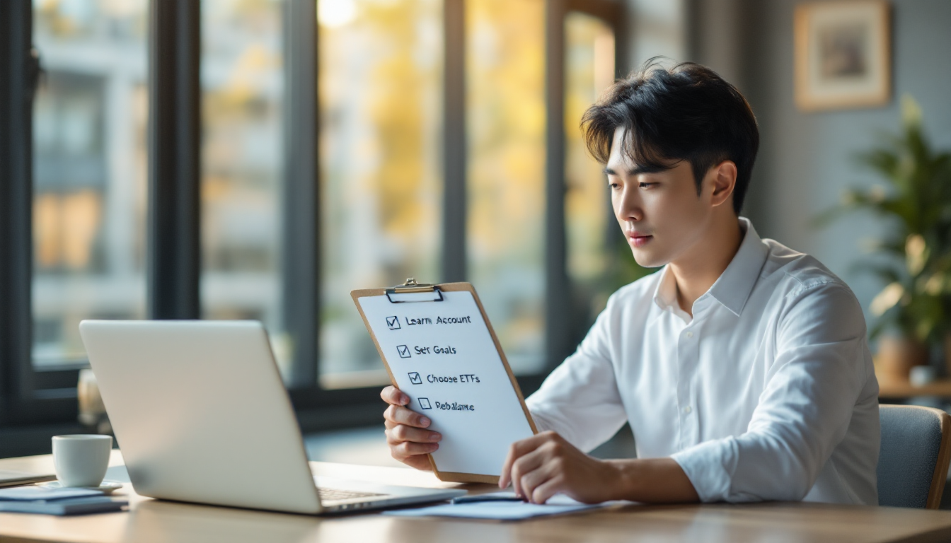 초보 투자자가 올웨더 시작을 위한 5단계 체크리스트를 확인하는 장면
