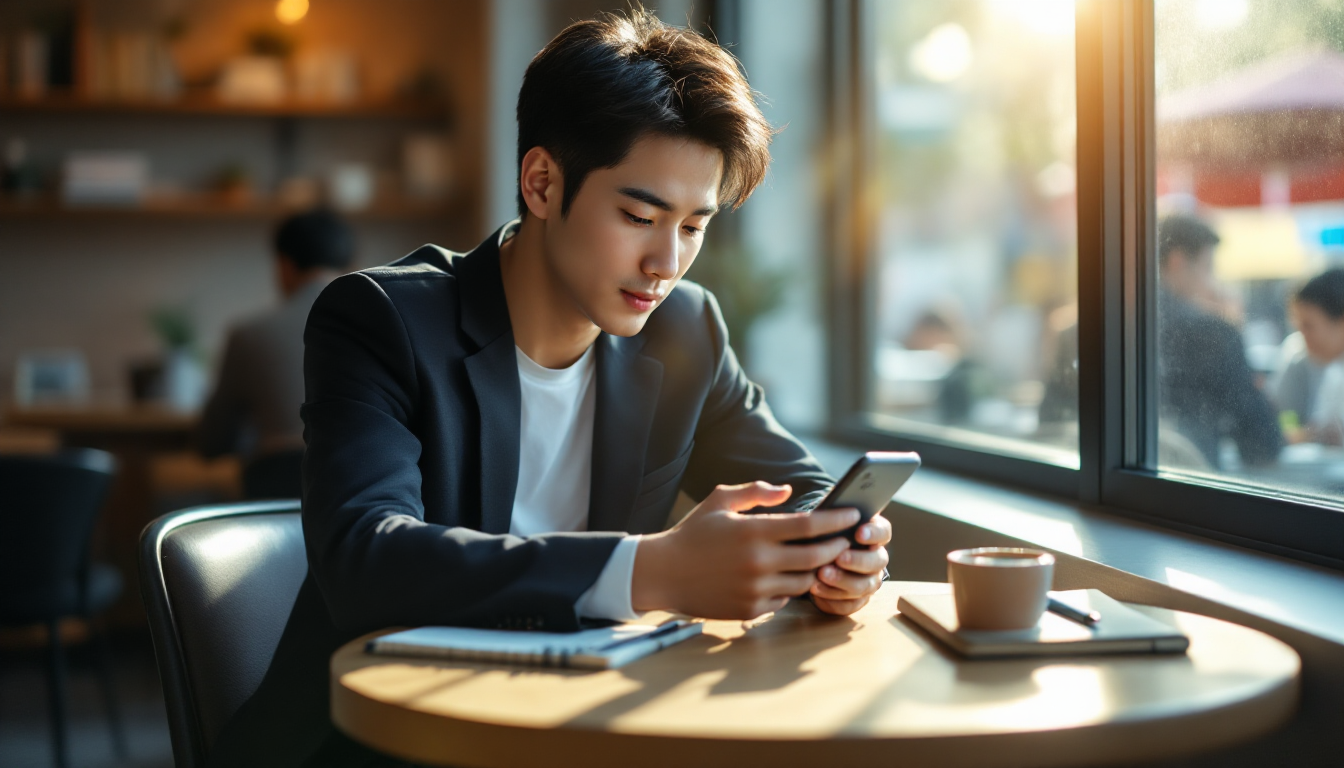 점심시간에 투자 정보를 확인하는 직장인