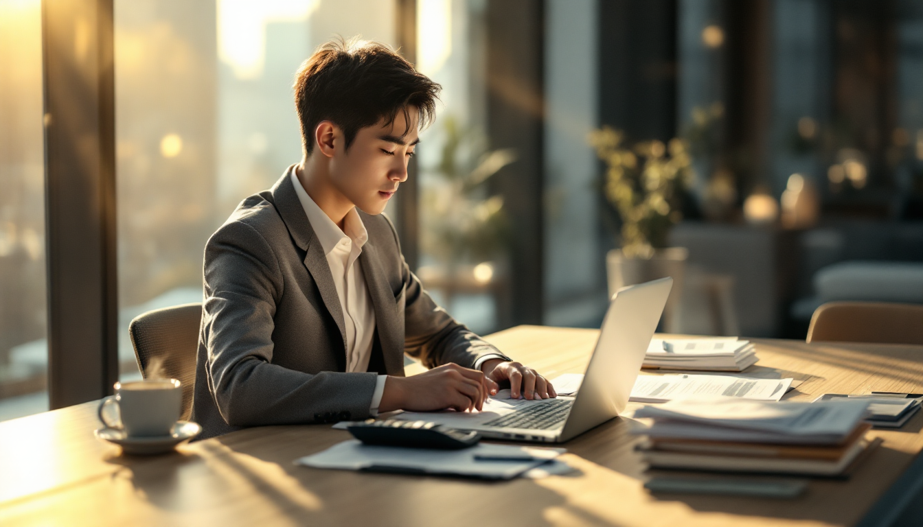 20대 젊은 직장인이 연금 투자를 계획하며 서류를 검토하는 모습